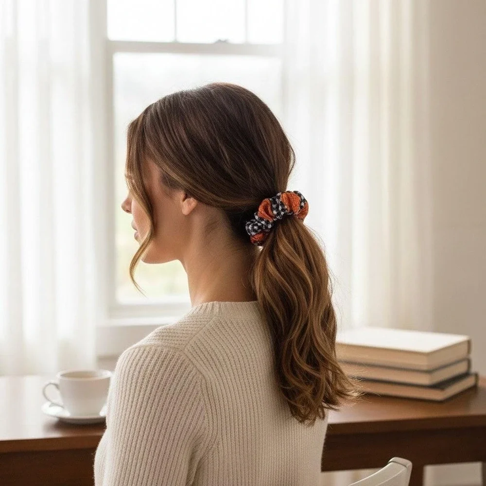 Buffalo Check Pumpkin Hair Scrunchie Accessory